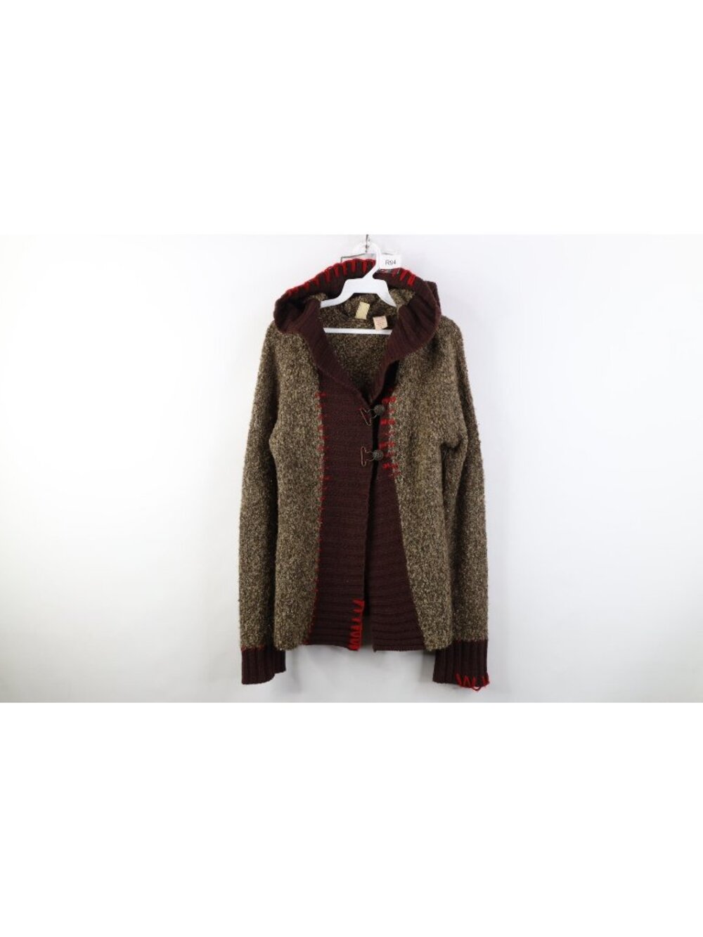 Vtg Y2K Buckle BKE Womens Large Wool Blend Knit Babydoll Clasp Hooded Sweater